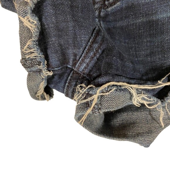 Abercrombie & Fitch Women's Size 4 w27 Dark Blue Denim Cut-off Shorts Raw Fringe - Picture 7 of 11